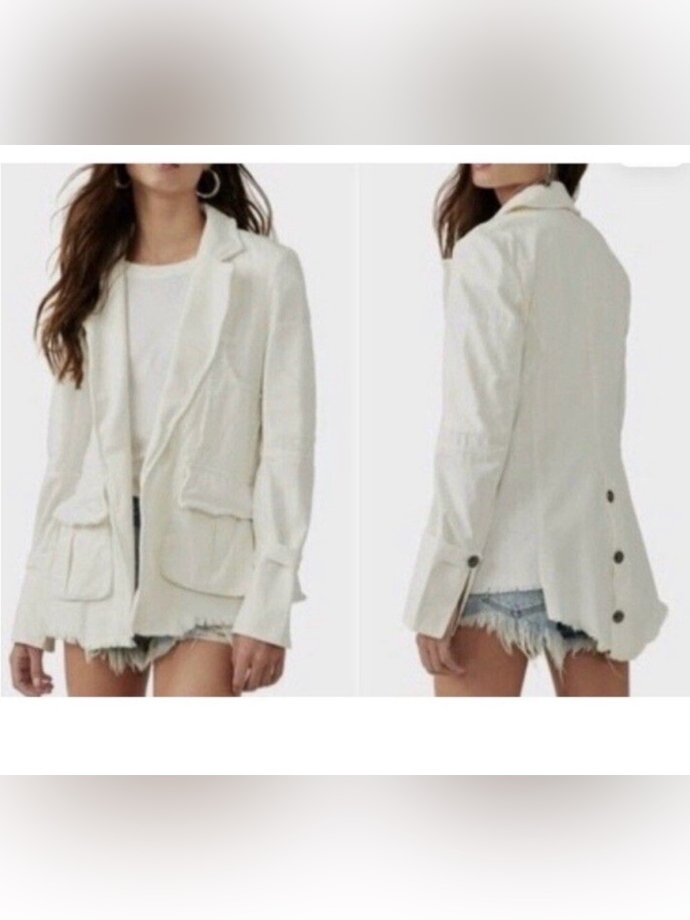 Free People Cream Relaxed Notch-Lapel Blazer